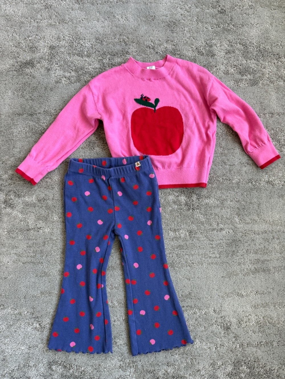 GAP Pink Apple Sweater & Apple Polka Dot Pants Set